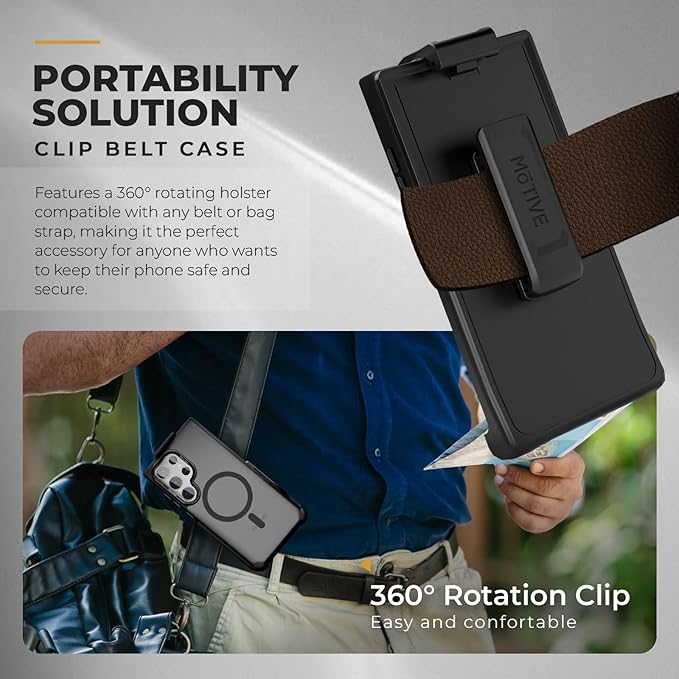 MOTIVE Compatible with Samsung Galaxy s24 Ultra Case with Belt Clip, [Military Grade] with Screen Protector & Camera Lens Protector, Translucent Matte s24 Ultra Holster Case 6.8” | Black