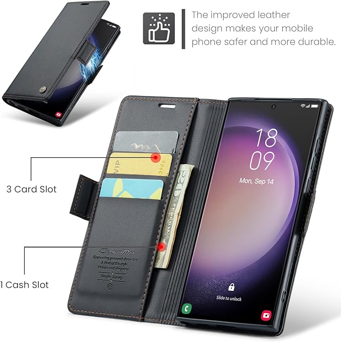 Case for Samsung Galaxy S23 Ultra Wallet Case, RFID Blocking PU Leather Flip Folio Cover Card Holder Kickstand Shockproof Phone Case Compatible with Samsung Galaxy S23 Ultra, Black