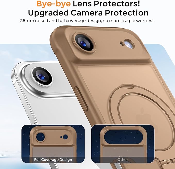 MOCCA Compatible with iPhone Air Case with Magnetic Invisible Stand [Full Camera Protection] [Compatible with Magsafe] Military Drop Shockproof Translucent Matte Phone Case Cover 6.5",Brown