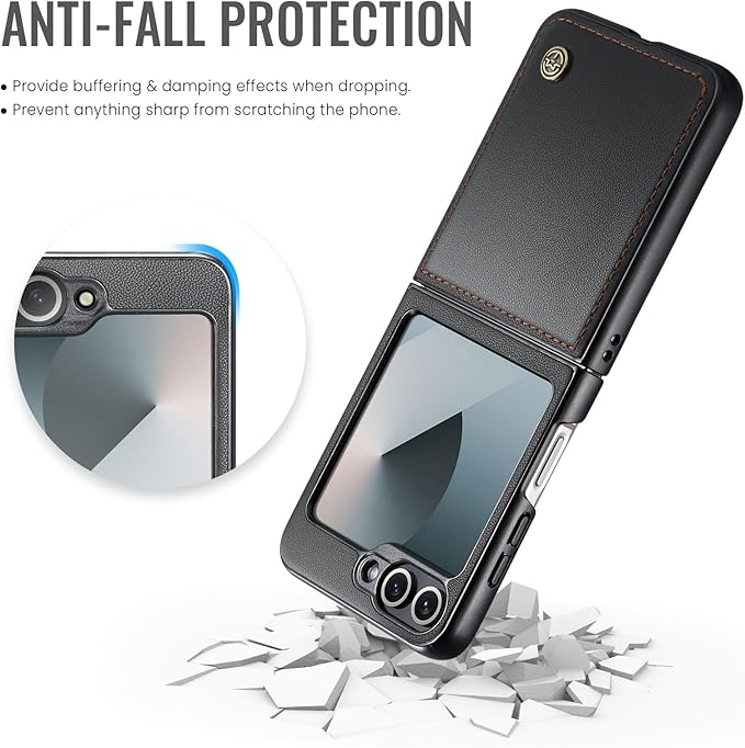 for Samsung Galaxy Z Flip 6 Case, Premium PU Leather Case Anti Scratch Slim Phone Shockproof Protective Phone Cover for Samsung Galaxy Z Flip6, Black
