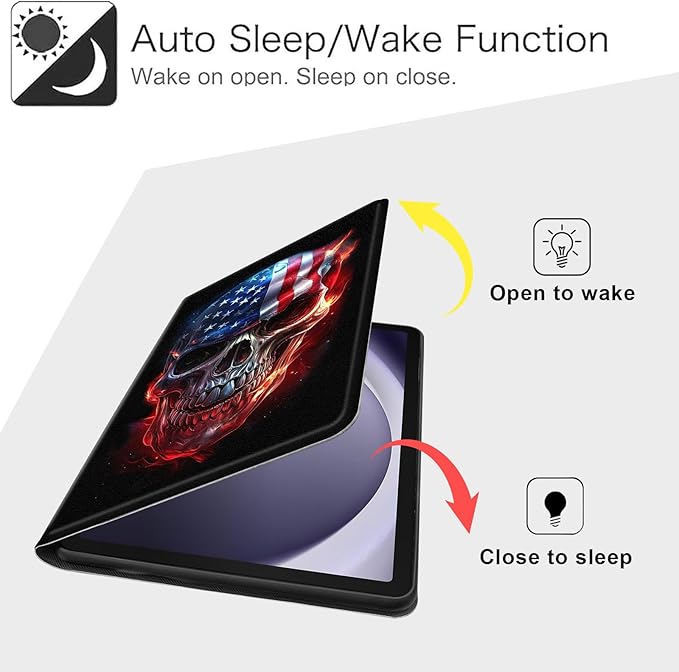 Case for Samsung Galaxy Tab A9+/A9 Plus 11” 2023 Model (SM-X210/X216/X218), Slim PU Leather Stand Cover with Auto Wake/Sleep, Multi-Angle Viewing & Shockproof, Skull American Flag