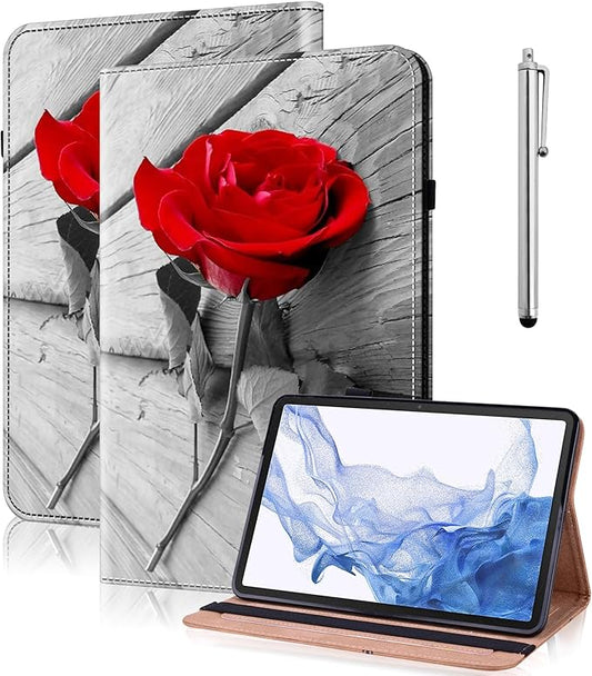 Case for Lenovo Tab M10 (3rd Gen) 10.1" 2022 - PU Leather Folio Flip Stand Smart Case with Card Slots Elastic Band for Tab M10 10.1" Tablet - One Rose