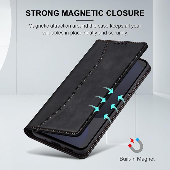 Jasonyu Flip Wallet Case for Samsung Galaxy S24 FE,Leather Magnetic Folio Cover with Card Holder,Kickstand - TPU Shockproof Durable Protective Phone Case,Black