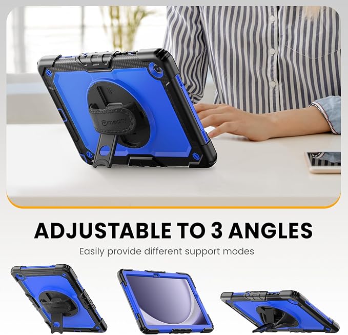Timecity Case for Samsung Galaxy Tab A9+/ A9 Plus 5G Tablet Case 11'' 2024 SM-X210/X216/X218, Full-Body Protective Case with Screen Protector, 360° Rotating Stand, Hand&Shoulder Strap- Dark Blue