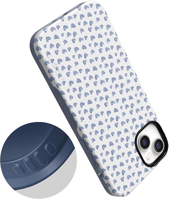 Casely iPhone 14 Case | Lovebug | Blue Hearts | Compatible with MagSafe | Bold Protective Design