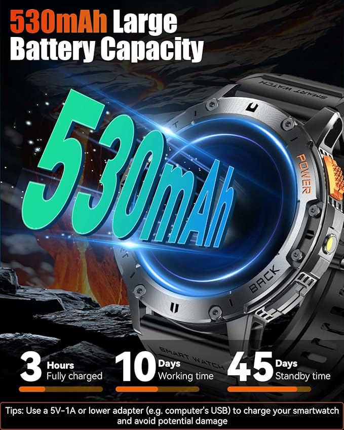 Military Smart Watches for Men with Bluetooth Call, 1.43" AMOLED Waterproof Smartwatch with Flashlight, 111 Sport Modes, 530mAh Heart Rate/SpO2/Sleep Monitor Fitness Tracker for Android iOS