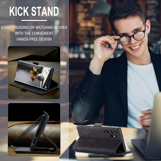 SINIANL for Samsung Galaxy S24 Ultra Case Wallet, Leather Book Folding Flip Cover with Kickstand Card Holders Slots Leather Case for Galaxy S24 Ultra Black