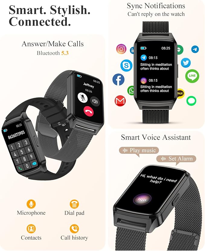 Fitness Tracker Watch for Women Men, Step Counter Compatible with iPhone Android, IP68 Waterproof Activity Tracker with Calorie and Sleep Monitor, 110+ Sports Modes Pedometer Smartwatch (Black, 1.57)