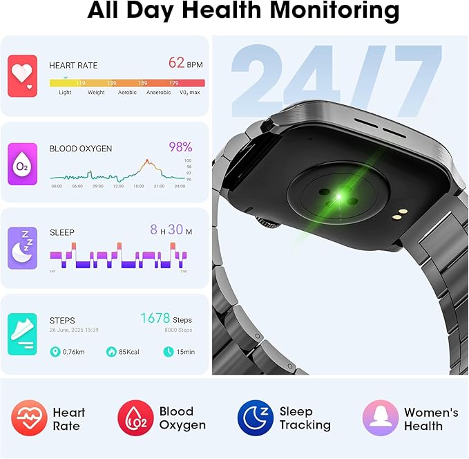 Curve Military Smart Watch for Men(Answer/Make Call), 1.93" AMOLED Smartwatch with Heart Rate/Sleep Monitor, 120+ Sports Modes Fitness tracker, IP68 Waterproof Fitness Watch for Android iOS (2 Straps)