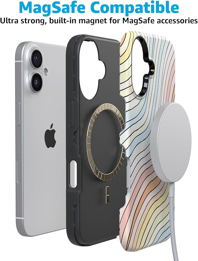Casely iPhone 17 Case | Ride The Wave | Pastel Rainbow Lined | Compatible with MagSafe | Bold Protective Design