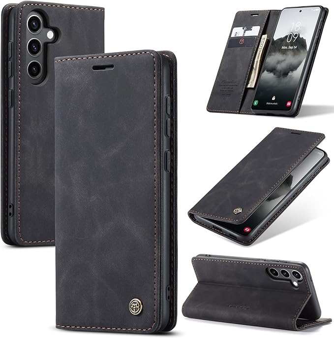 for Samsung Galaxy S24 FE 5G Case, Flip Wallet Leather Case with Card Holder Magnetic Closure Shockproof Kickstand Protective Phone Cases Cover for Galaxy S24 FE, Black