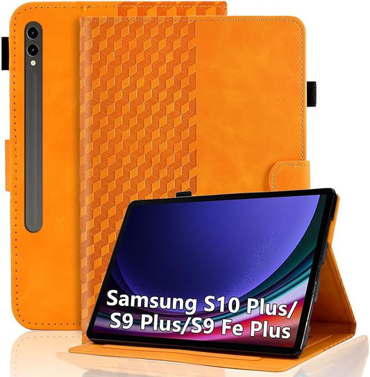Case for Samsung Galaxy Tab S10+ Plus 2024 / S9 FE+ Plus/ S9+ Plus 12.4 Inch 2023 Magnetic Multi-Angle Leather Folio Stand Shell Folio with Card Holder Galaxy Tab S9+/S9 FE+ - Orange