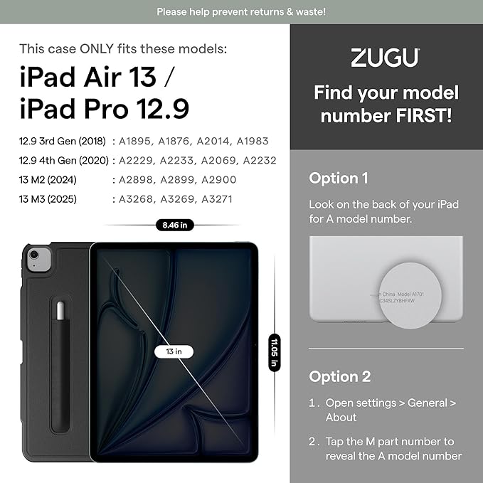 Zugu Case for iPad Air 13 Inch M3 2025 & M2 2024 &/12.9 inch (3rd/4th Gen), Slim Protective Cover with Apple Pencil Charging & Storage, Auto Wake/Sleep, Multiple Viewing Angles (Berry Purple)
