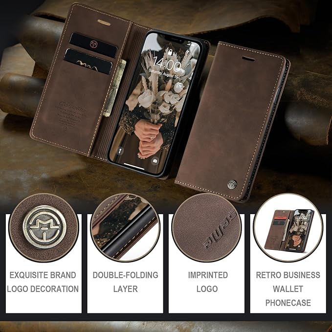 for iPhone 11 6.1-Inch Case, Flip Wallet Leather Case with Card Holder Magnetic Closure Shockproof Kickstand Protective Phone Cases Cover for iPhone 11, Coffee