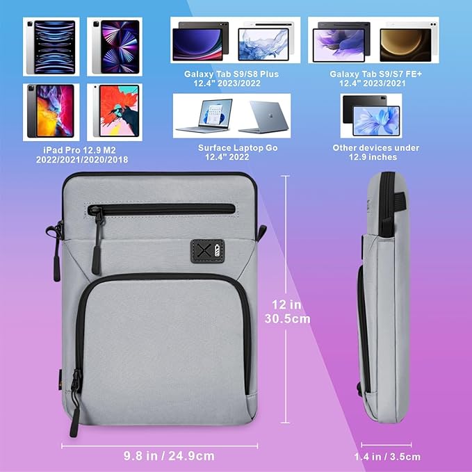 12.9 Inch Tablet Sleeve, Compatible with iPad Pro 12.9 (6th–3rd Gen, M4/M2/M1) with Magic Keyboard, Smart Keyboard Folio, Slim Folio Pro Case & More – Slim, Shockproof, Water-Resistant Case, Grey