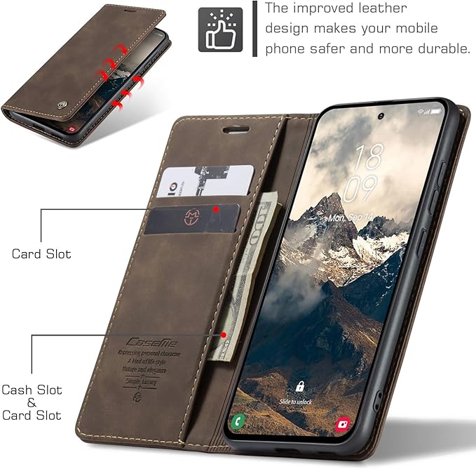 for Samsung Galaxy S25 Edge Case, Flip Wallet Leather Case with Card Holder Magnetic Closure Shockproof Kickstand Protective Phone Cases Cover for Galaxy S25 Edge, Coffee