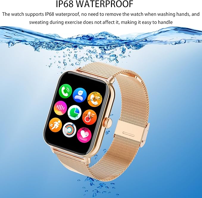 Smart Watch for Women Men(Answer/Dial Calls) 1.83" HD AI Voice Smartwatch with Fitness/Step Tracker/Heart Rate/Sleep/Stress Monitor, 120+ Sports Modes IP68 Waterproof for IOS/Android, Gold/3 Bands