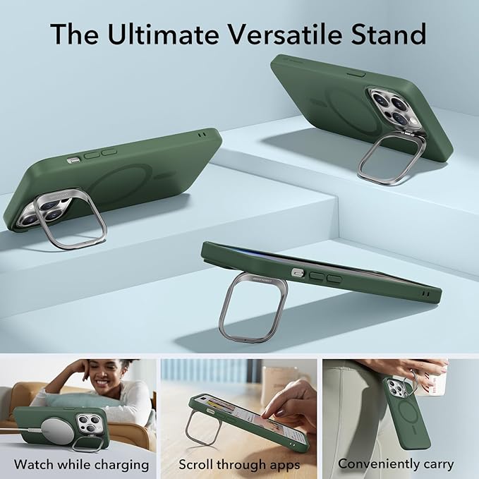 ESR for iPhone 14 Pro Max Case, MagSafe Silicone Case with Stand, Military-Grade Protection, Built-in Camera Stash Stand, Magnetic Phone Case for iPhone 14 Pro max, Cloud Series,Green