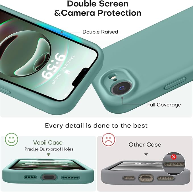 Vooii Compatible with iPhone 16e Case, Liquid Silicone Upgrade [Camera Protection] [Soft Anti-Scratch Microfiber Lining] Shockproof Phone Case for iPhone 16e 6.1 inch - Pine Green