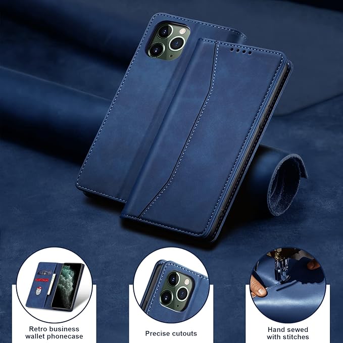 Jasonyu Flip Wallet Case for iPhone 11 Pro,Leather Magnetic Folio Cover with Card Holder,Kickstand - TPU Shockproof Durable Protective Phone Case,Blue