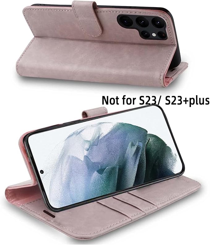 MONASAY Wallet Case Compatible for Galaxy S23 Ultra 5G,[RFID Blocking] Flip Folio Leather Cell Phone Cover with Credit Card Holder, 6.8 inch, Pinksand