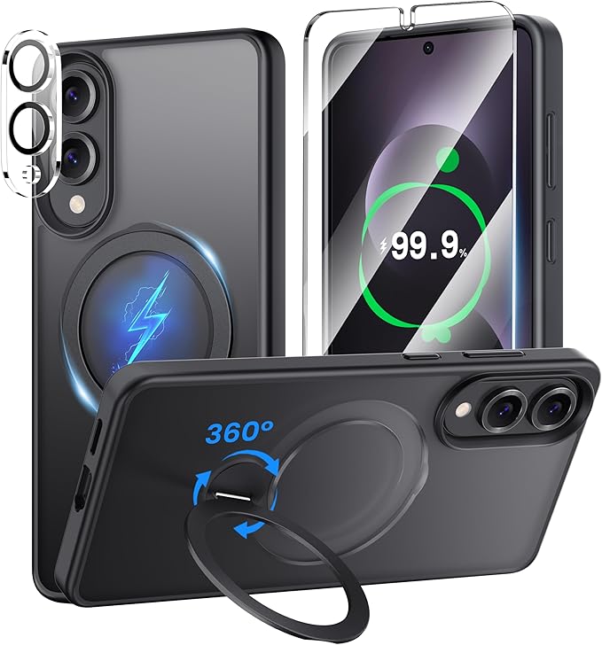 360° Rotatable Stand for Samsung Galaxy S25 Edge Case Magnetic with Screen Protector X1 & Camera Lens Protector*1, Compatible with MagSafe, 16FT Mil-Grade Shockproof for S25 Edge Case 6.2", Black