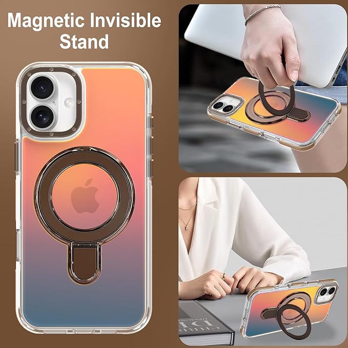 MOWIME Magnetic for iPhone 17 Case with Stand [Compatible with Magsafe] [Cute Fashion Fluorescent Design] [1 Screen Protector] Slim Translucent Matte Case for iPhone 17 6.3" 2025, Desert