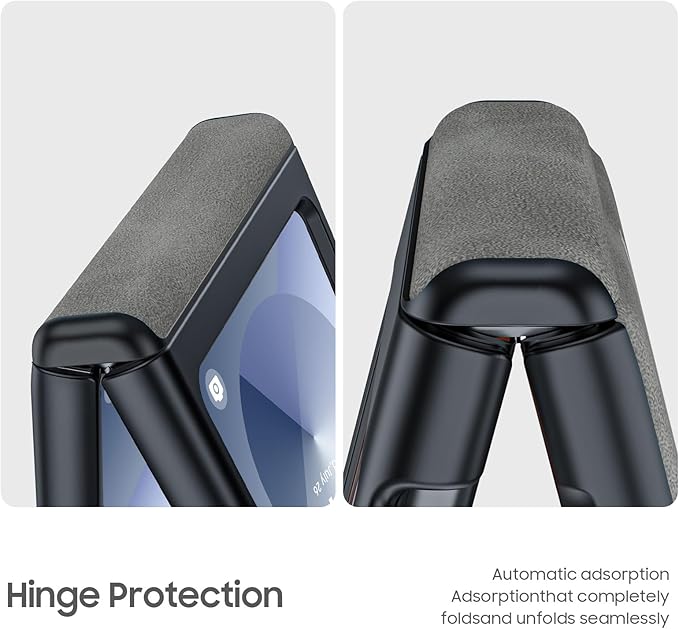 for Samsung Galaxy Z Flip 6 Case/Z Flip 7 FE Case with Hinge Protection & Built-in Screen Protector, Ultra Thin Leather Shockproof Cover Phone Case for Galaxy Z Flip 6/Z Flip 7 FE-Gray