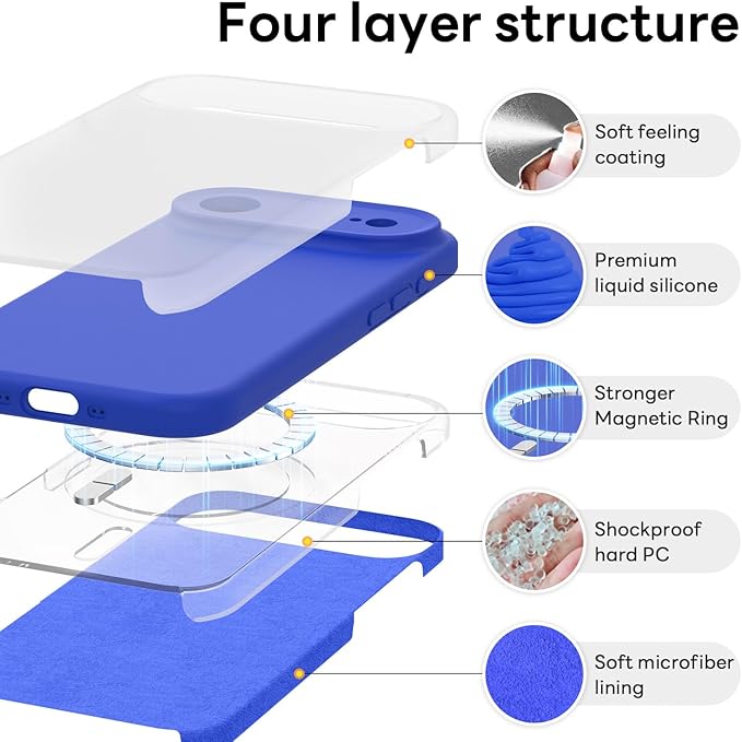 Vooii Magnetic Compatible with iPhone Air Case (Compatible with Magsafe) (Upgraded Camera Protection) Liquid Silicone Shockproof Full Body Protective Phone Cover for Women Men, Klein Blue, 6.5"