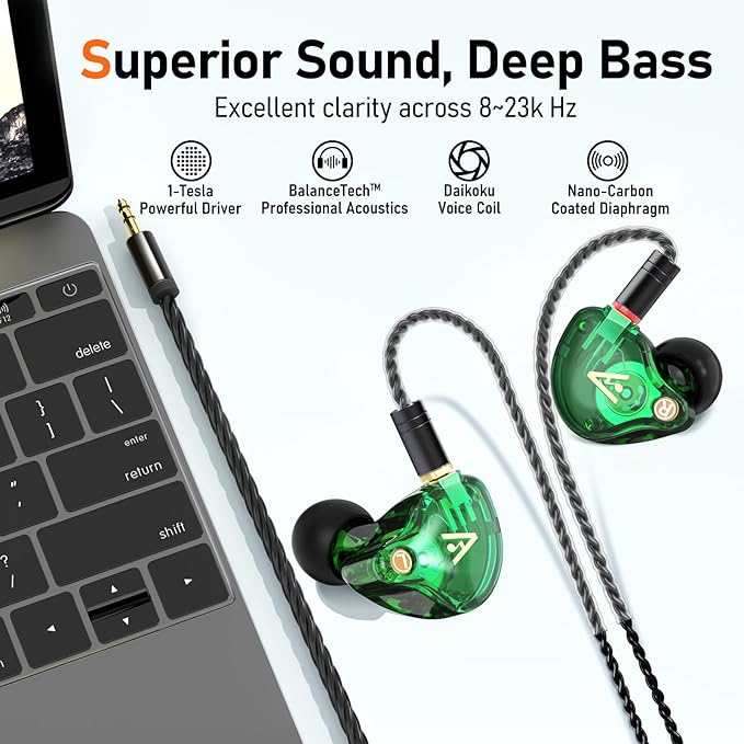 Vibes 202 Wired Earbuds - HiFi in Ear Monitor Headphones - Professional Noise-Isolating Ear Buds - Clear Sound, Deep Bass & Comfort-Fit IEM Earphones - MMCX to 3.5mm, Silver Plated Cord, Carrying Case