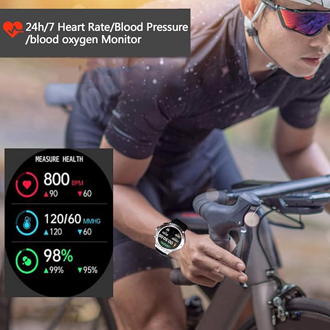 Military Smart Watch for Men(Answer/Dial Calls),100+Sports Modes, 5ATM Waterproof Fitness Watch with Heart Rate/SpO2/Blood Pressure for Android and iOS,1.32''HD DIY Screen Smart Watch-Blue