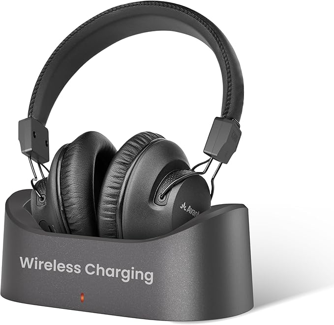 Avantree Audition 3 - Bluetooth Over-Ear Headphones with Wireless Charging Dock, 50H Battery, aptX-Adaptive, Clear Voice, Compatible with Samsung Smart TVs