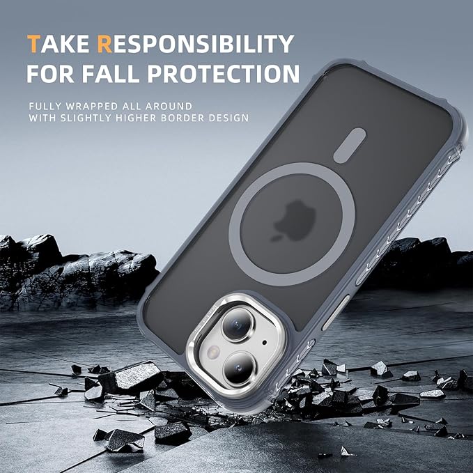Magnetic for iPhone 15 Plus Case/iPhone 14 Plus Case Gray with MagSafe Wireless Charging Military-Grade Shockproof Protection Adjustable Kickstand Slim Matte Anti-Fingerprint Cover Men Women