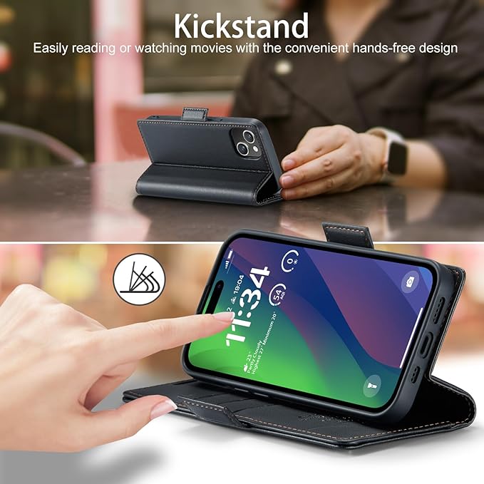 japezop iPhone 15 5G Wallet Case with [RFID Blocking],Card Holder Kickstand Magnetic,Leather Flip Case Wallet for iPhone 15 5G 6.1 Inch (Fashion Black)