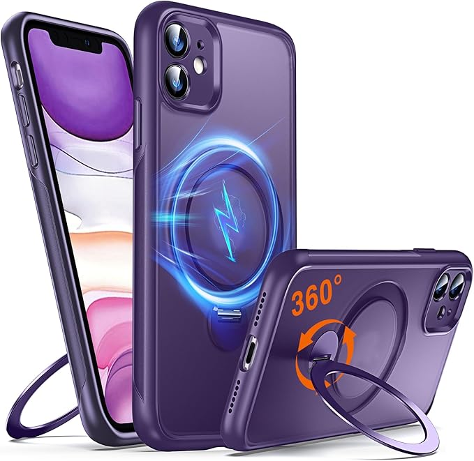 360° O-Ring MagStander for iPhone 11 Case with Magnetic Kickstand Ring Holder [Compatible with MagSafe][360°Rotate Stand Ring][Military Shockproof] Magnet iPhone 11 Phone Cover Matte Purple