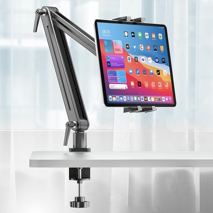 Portable Monitor Stand Desk Mount - Strong Bearing Weight Over 5.5lbs, Large Clamp Support up to 18.5 inch 360° Rotating Base Swivel Tall Desk Arm Holder for iPad Air/Pro/Mini
