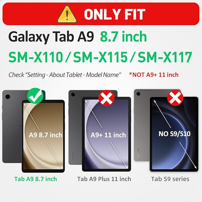 HXCASEAC Case for Samsung Galaxy Tab A9 8.7 Inch, Protective with Screen Protector/Hand Strap/Pen Holder, Sturdy Shockproof for Samsung A9 Tablet Case SM-X110 SM-X115 SM-X117 - Rose