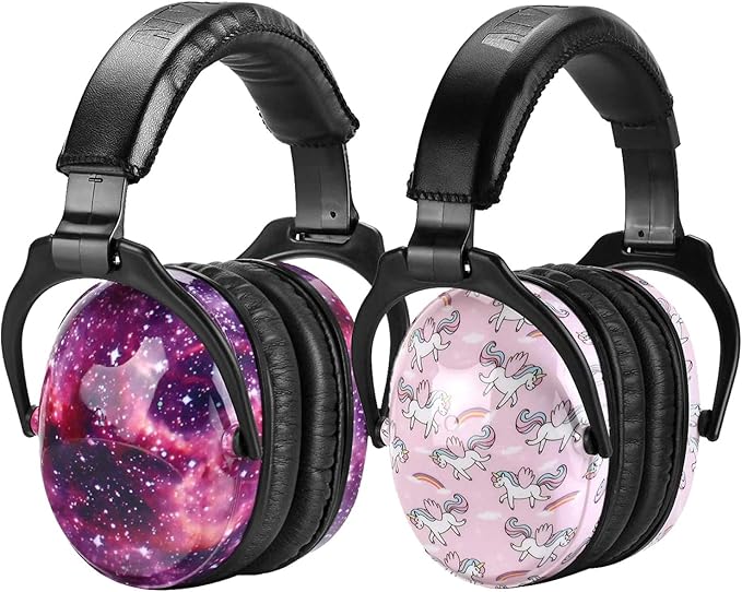 ZOHAN Kids Ear Protection 2 Pack, Hearing Protection Safety Ear Muffs for Children Have Sensory Issues, Adjustable Noise Reduction Earmuffs for Concerts, Fireworks, Air Shows (Nebula&Unicorn)