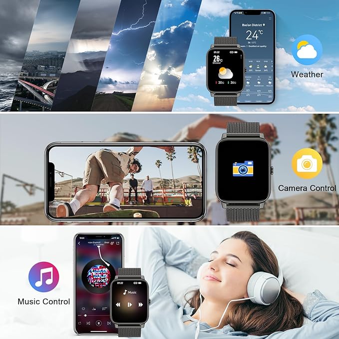 Smart Watch for Women Men Fitness: (Make/Answer Call) Bluetooth Smartwatch for Android Phones iPhone Waterproof Outdoor Sport Digital Running Watches Health Tracker Heart Rate Monitor Step Counter