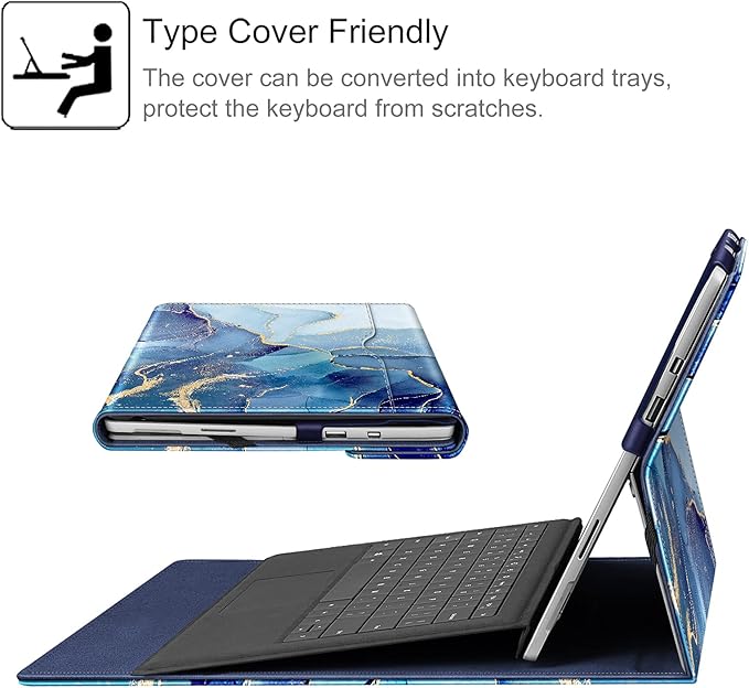 Fintie Case for 12.3 Inch Microsoft Surface Pro 7 Plus, Surface Pro 7/6/5/4/3 - Portfolio Business Cover with Pocket, Compatible with Type Cover Keyboard, Ocean Marble