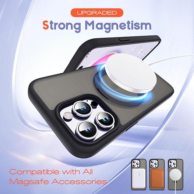 Designed for iPhone 15 Pro Case with Magnetic Ring Stand [Compatible with Mag-Safe] [Military Drop Protection] Shockproof Translucent Phone Cover 6.1" for Women Men,Black