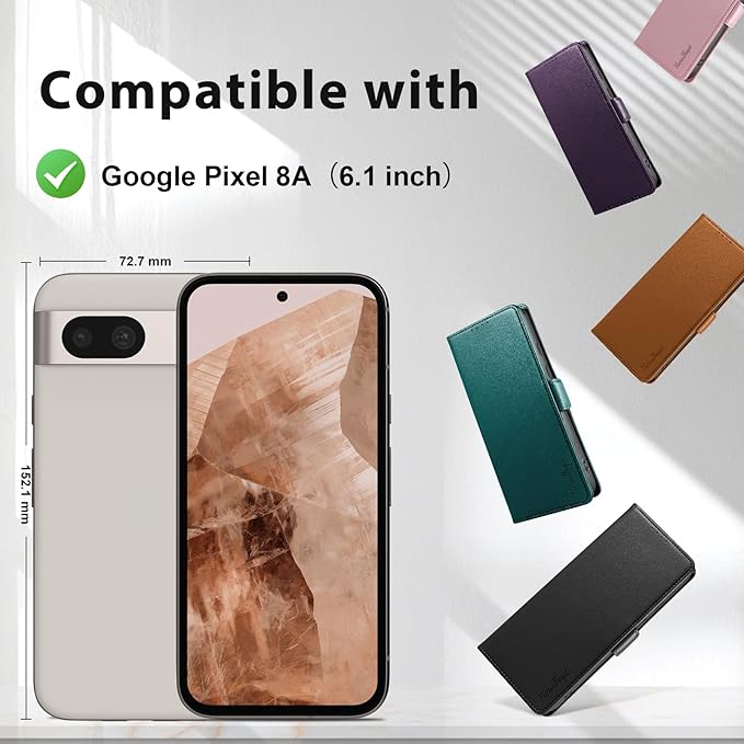 Wallet Flip Case for Google Pixel 8A - [RFID Blocking] Luxury PU Leather Card Holder Magnetic Phone Cover with Kickstand,Shockproof Protective Case,Black