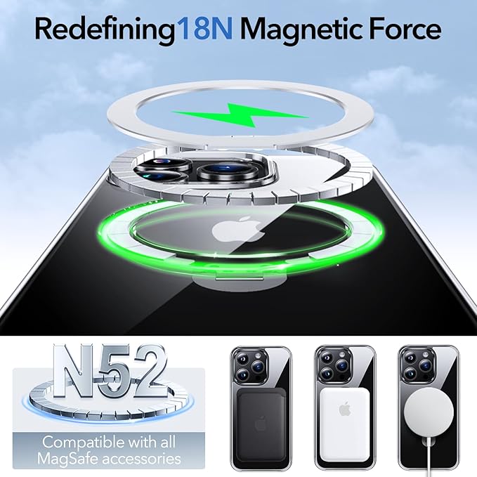 Anqrp 360° All-in-ONE Crystal Clear Case for iPhone 13 Pro with Rotatable Magnetic Stand, Compatible with Mag-Safe, Anti-Yellowing Transparent MIL-Grade Shockproof Phone Case Cover for iPhone 13 Pro