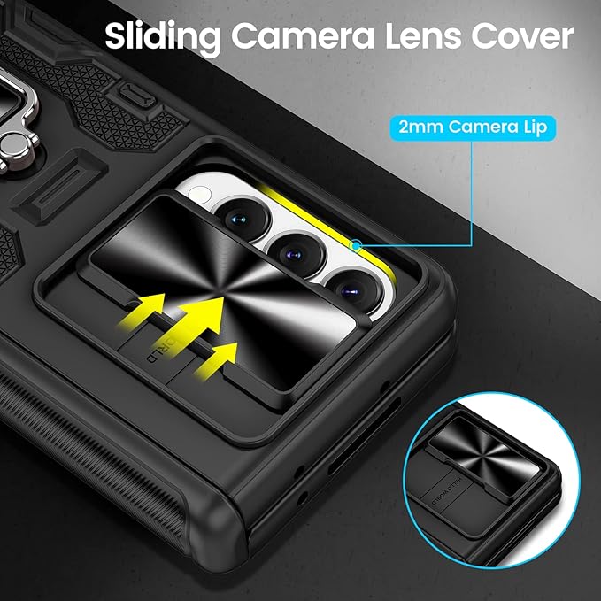 VEGO for Galaxy Z Fold 4 Case with Belt Clip Holster, 360°Ring Magnetic Kickstand & Camera Cover & Front Screen Protector, Hinge Protection Shockproof Armor Cover - Midnight Black