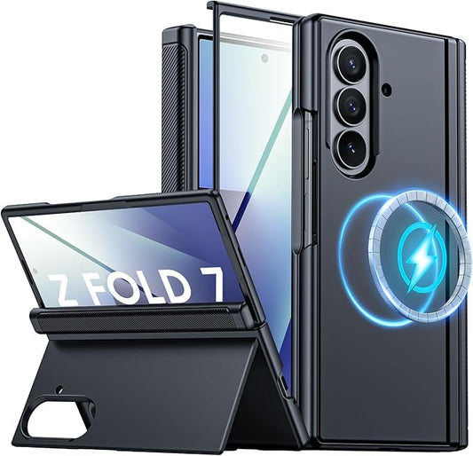 for Samsung Galaxy Z Fold 7 Case Magnetic Power with [Kickstand][Hinge Protection] Full Body Screen Protector Shockproof Phone Case for Galaxy Z Fold 7 Case(Black)