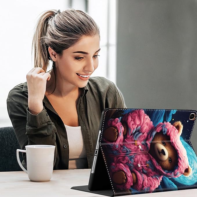 Case for Galaxy Tab A9 Plus ， Auto Sleep/Wake Multi-Angle Viewing Slim Folio Stand Cover for Samsung Galaxy Tab A9+/A9 Plus 11 Inch 2023 (SM-X210/X216/X218), Cute Bear Wearing Pink Clothes