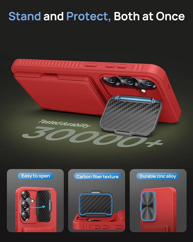 for Samsung Galaxy S25+ Plus Case Wallet with Stand, Built-in Card Holder & Camera Cover, Military Grade Drop Protection Shockproof Rugged Protective Wallet Phone Case for S25+ Plus 2025, Red