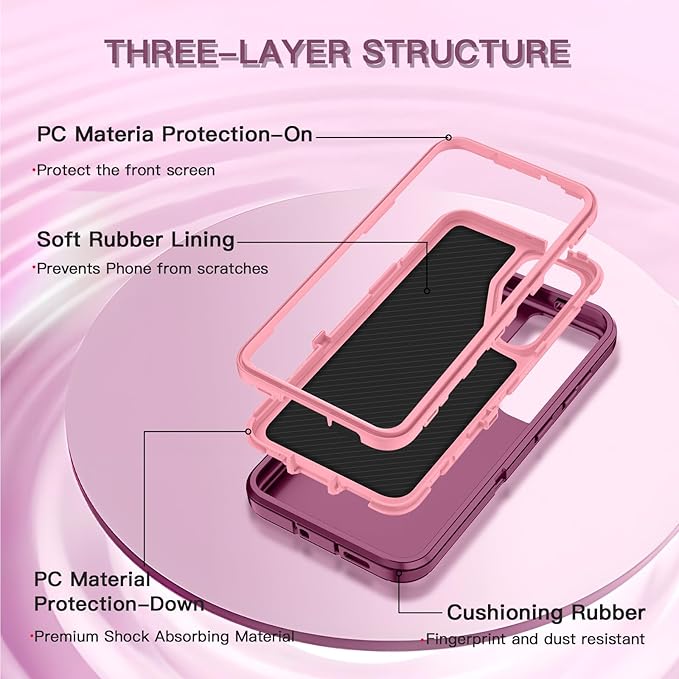 for Samsung Galaxy S24 Plus Case Heavy Duty Protective Shockproof Dropproof 3-Layer Full Body Protection [Without Screen Protector] Tough Rugged Case for Galaxy S24 Plus,Purple/Pink