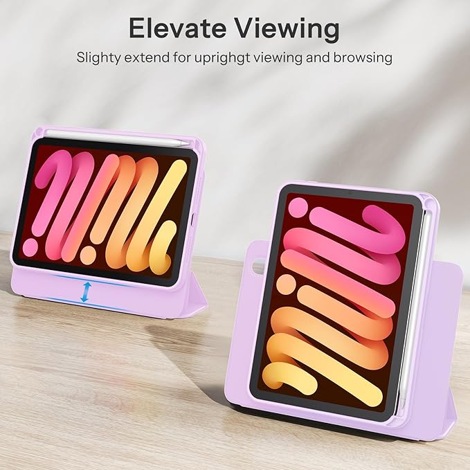 SPARIN Case for iPad mini 7 A17 Pro 2024/iPad Mini 6 2021 8.3 Inch, Detachable Magnetic Cover, Portrait/Landscape Stand with Pencil Holder, Support Auto Wake/Sleep (Purple)