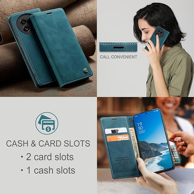 for OnePlus 13 Case, Flip Wallet Leather Case with Card Holder Magnetic Closure Shockproof Kickstand Protective Phone Cases Cover for OnePlus 13, Blue-Green